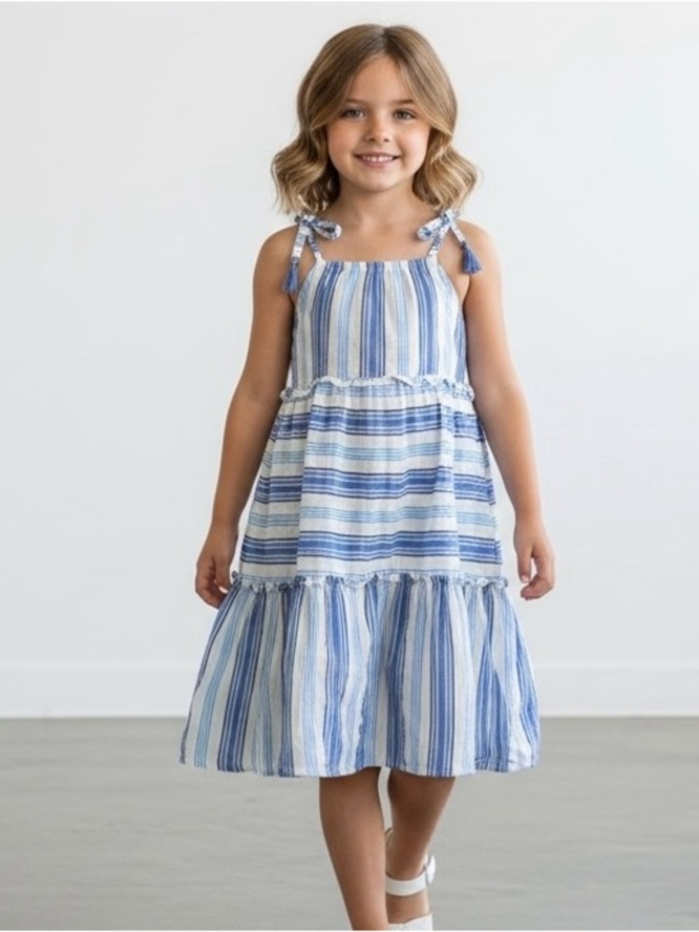 NEW Jessica Simpson Striped Sun Dress Girls Sz (small) 7 blue adjustable NWT